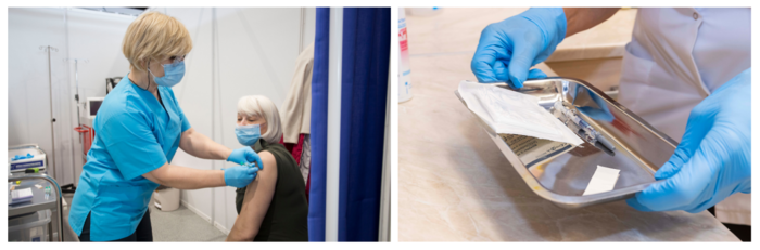 from the left: vaccination point in the UCC, photo by Sylwia Mierzewska/ UCC and vaccinations promoting action, photo by Paweł Sudara/MUG